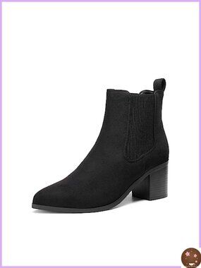 Women's Heeled Ankle Chelsea Boots Faux Suede Pointed Toe Chunky Block Heel